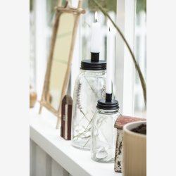 Glas stage til kertelys sort zink