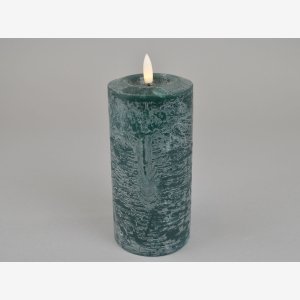 Rustik LED bloklys m/timer. Petrol, 7,6x16 cm