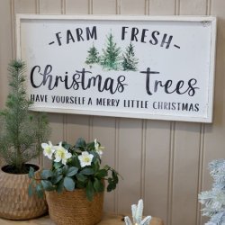 Farm fresh christmas trees, skilt. H30,5/L61/B2,5 cm antique hvid
