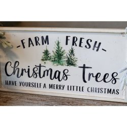 Farm fresh christmas trees, skilt. H30,5/L61/B2,5 cm antique hvid