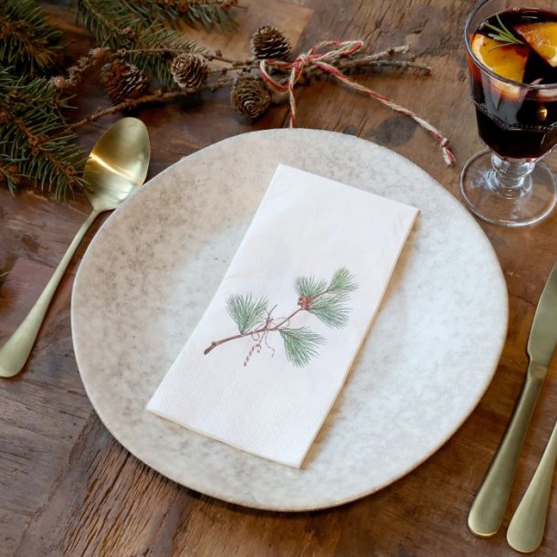 Serviet m. julmotiv, fyrgren med julestok