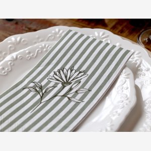 Chic Antique Serviet m. striber & blomster, grn