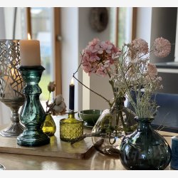 Glas lysestage til bloklys. Grn