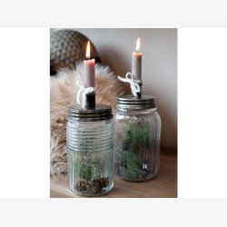 Chic Antique, Lysestage p glaskrukke med vandrette linjer