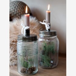 Chic Antique, Lysestage p glaskrukke med vandrette linjer