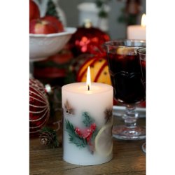 Bloklys m. julekrydderier, H10/7 cm hvid