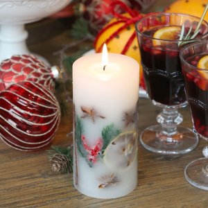 Bloklys m. julekrydderier, H14/7 cm hvid 