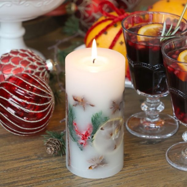 Bloklys m. julekrydderier, H14/7 cm hvid 