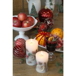 Bloklys m. julekrydderier, H14/7 cm hvid 