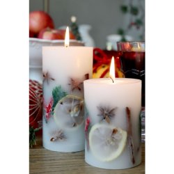 Bloklys m. julekrydderier, H14/7 cm hvid 