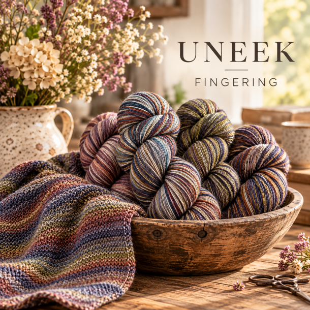 Uneek Fingering h�ndfarvet garn. 100g fed