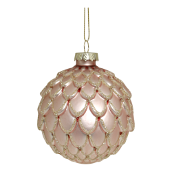 Hndmalet julekugle i rosa farvet glas.  8 cm